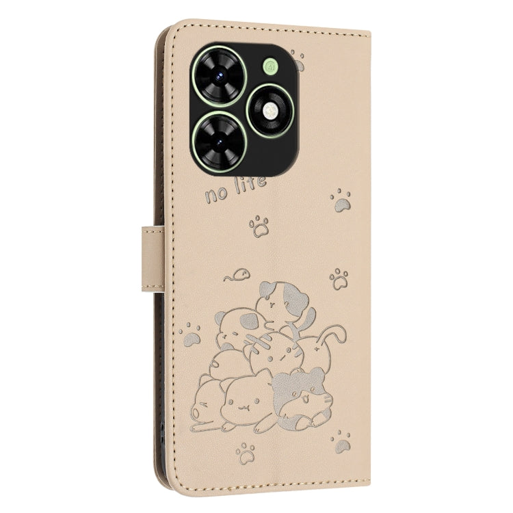 For Tecno Spark Go 2024 4G Embossed Kitten Phone Leather Case with Lanyard(Beige) - Tecno Cases by buy2fix | Online Shopping UK | buy2fix