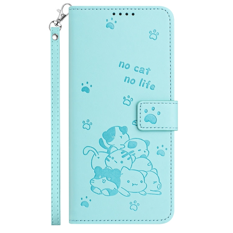 For Tecno Spark Go 2024 4G Embossed Kitten Phone Leather Case with Lanyard(Mint Green) - Tecno Cases by buy2fix | Online Shopping UK | buy2fix