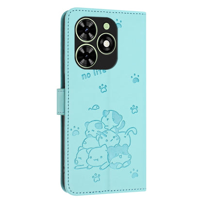 For Tecno Spark Go 2024 4G Embossed Kitten Phone Leather Case with Lanyard(Mint Green) - Tecno Cases by buy2fix | Online Shopping UK | buy2fix