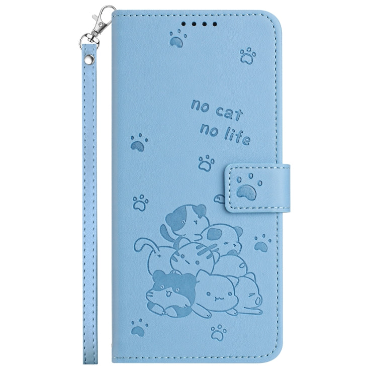 For Motorola Moto G Play 4G 2024 Embossed Kitten Phone Leather Case with Lanyard(Blue) - Motorola Cases by buy2fix | Online Shopping UK | buy2fix