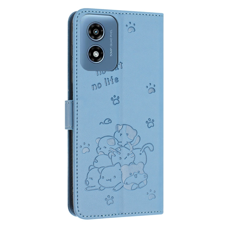 For Motorola Moto G Play 4G 2024 Embossed Kitten Phone Leather Case with Lanyard(Blue) - Motorola Cases by buy2fix | Online Shopping UK | buy2fix