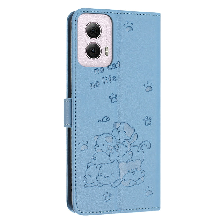 For Motorola Moto G Power 5G 2024 Embossed Kitten Phone Leather Case with Lanyard(Blue) - Motorola Cases by buy2fix | Online Shopping UK | buy2fix