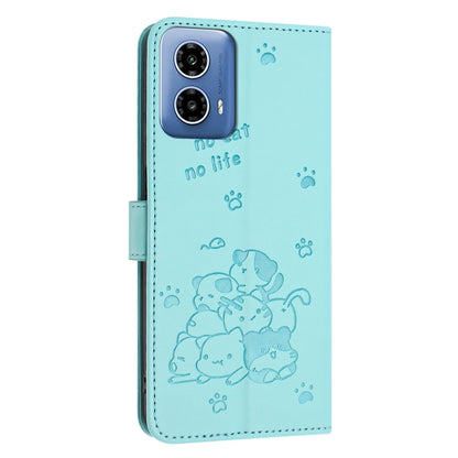 For Motorola Moto G Stylus 5G 2024 Embossed Kitten Phone Leather Case with Lanyard(Mint Green) - Motorola Cases by buy2fix | Online Shopping UK | buy2fix