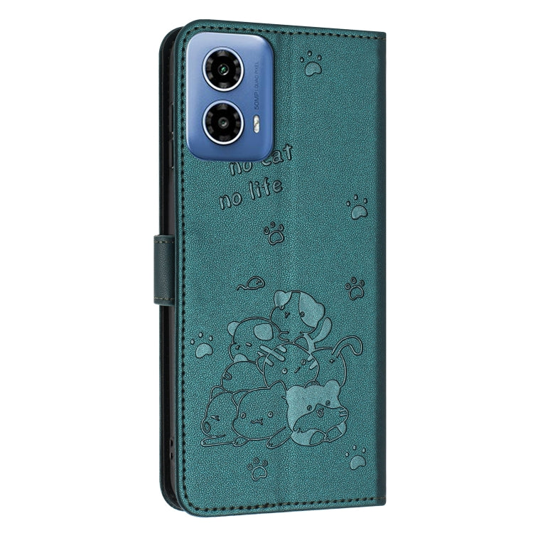 For Motorola Moto G Stylus 5G 2024 Embossed Kitten Phone Leather Case with Lanyard(Dark Green) - Motorola Cases by buy2fix | Online Shopping UK | buy2fix