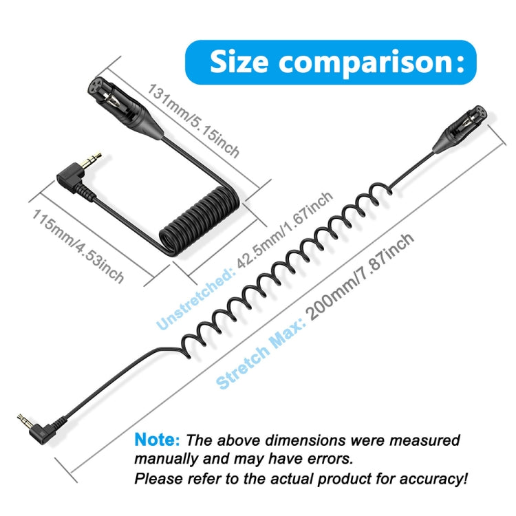 3.5mm to XLR Female Gold Plated Connector Copper Core Right Angle Coiled Audio Cable, Length: 0.5m - Microphone Audio Cable & Connector by buy2fix | Online Shopping UK | buy2fix