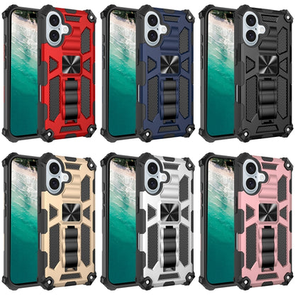 For iPhone 16 Armor Shockproof TPU Hybrid PC Magnetic Phone Case with Holder(Silver) - iPhone 16 Cases by buy2fix | Online Shopping UK | buy2fix