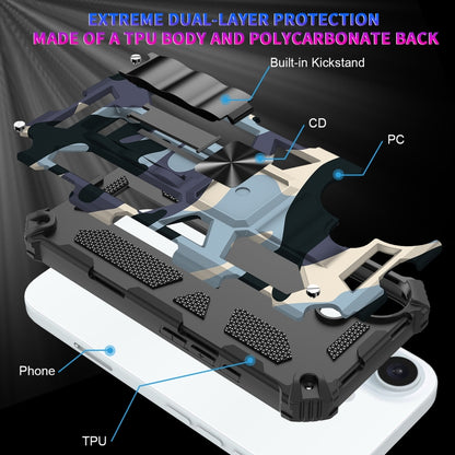 For iPhone 16 Camouflage Armor Kickstand TPU Hybrid PC Magnetic Phone Case(Black) - iPhone 16 Cases by buy2fix | Online Shopping UK | buy2fix