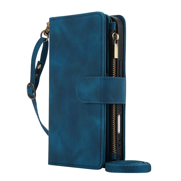 For iPhone 16 Plus Dream 9-Card Zipper Wallet RFID Leather Phone Case with Lanyard(Blue) - iPhone 16 Plus Cases by buy2fix | Online Shopping UK | buy2fix