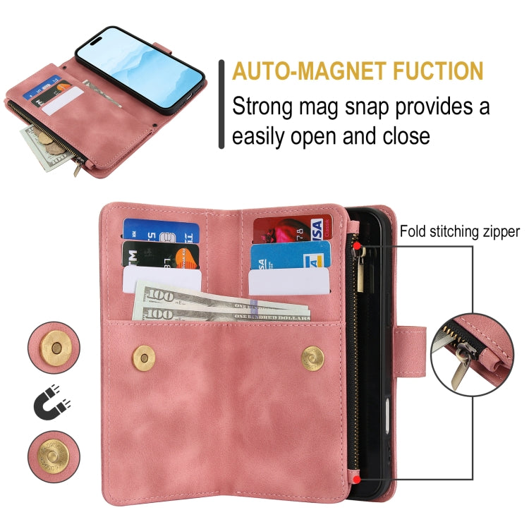 For iPhone 16 Plus Dream 9-Card Zipper Wallet RFID Leather Phone Case with Lanyard(Rose Gold) - iPhone 16 Plus Cases by buy2fix | Online Shopping UK | buy2fix