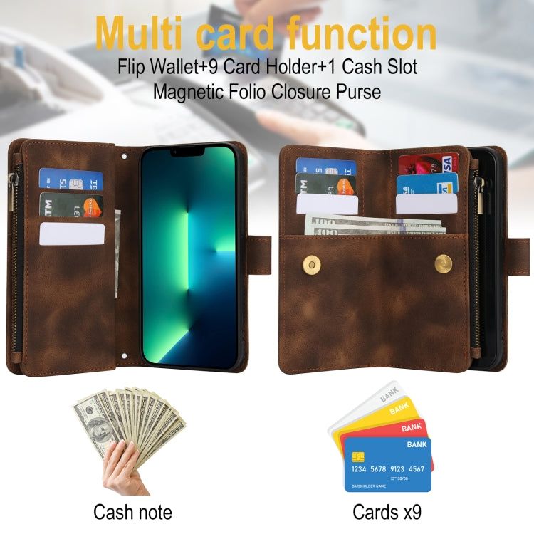 For iPhone 16 Pro Dream 9-Card Zipper Wallet RFID Leather Phone Case with Lanyard(Brown) - iPhone 16 Pro Cases by buy2fix | Online Shopping UK | buy2fix