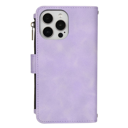 For iPhone 16 Pro Max Dream 9-Card Zipper Wallet RFID Leather Phone Case with Lanyard(Purple) - iPhone 16 Pro Max Cases by buy2fix | Online Shopping UK | buy2fix