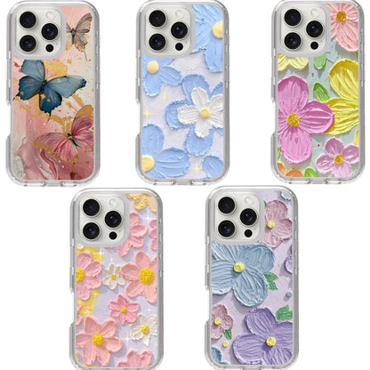 For iPhone 16 Pro Small Fresh Sticker PC + TPU Shockproof Phone Case(Blue Flower) - iPhone 16 Pro Cases by buy2fix | Online Shopping UK | buy2fix