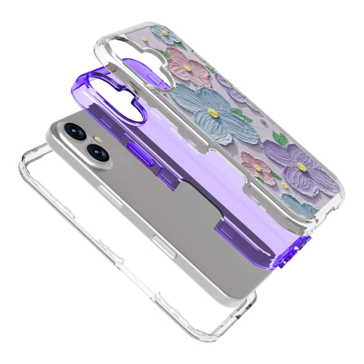 For iPhone 16 Small Fresh Sticker PC + TPU Shockproof Phone Case(Purple Flower) - iPhone 16 Cases by buy2fix | Online Shopping UK | buy2fix