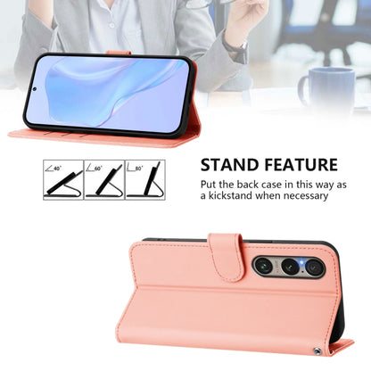 For Sony Xperia 1 VI 2024 Skin Feel Solid Color Leather Phone Case with Lanyard(Pink) - Sony Cases by buy2fix | Online Shopping UK | buy2fix