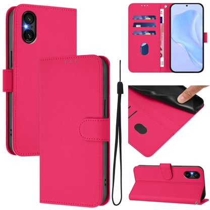 For Sony Xperia 5 VI 2024 Skin Feel Solid Color Leather Phone Case with Lanyard(Rose Red) - Sony Cases by buy2fix | Online Shopping UK | buy2fix