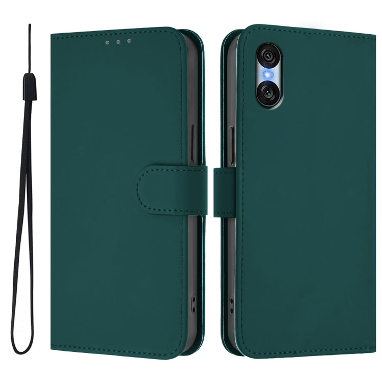 For Sony Xperia 10 VI 2024 Skin Feel Solid Color Leather Phone Case with Lanyard(Dark Green) - Sony Cases by buy2fix | Online Shopping UK | buy2fix