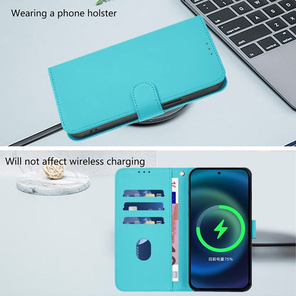 For iPhone 16 Skin Feel Solid Color Leather Phone Case with Lanyard(Lake Blue) - iPhone 16 Cases by buy2fix | Online Shopping UK | buy2fix