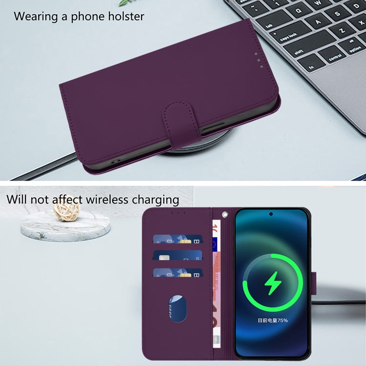 For iPhone 16 Skin Feel Solid Color Leather Phone Case with Lanyard(Violet) - iPhone 16 Cases by buy2fix | Online Shopping UK | buy2fix