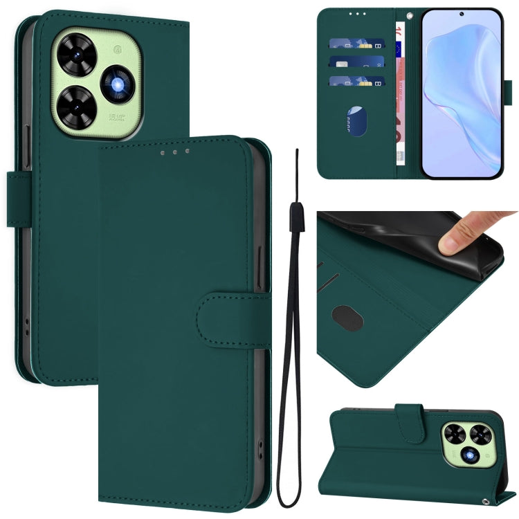 For Tecno Spark Go 2024 4G Skin Feel Solid Color Leather Phone Case with Lanyard(Dark Green) - Tecno Cases by buy2fix | Online Shopping UK | buy2fix