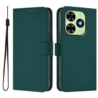 For Tecno Spark Go 2024 4G Skin Feel Solid Color Leather Phone Case with Lanyard(Dark Green) - Tecno Cases by buy2fix | Online Shopping UK | buy2fix