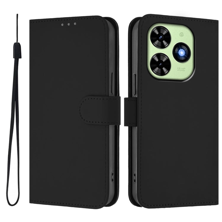 For Tecno Spark Go 2024 4G Skin Feel Solid Color Leather Phone Case with Lanyard(Black) - Tecno Cases by buy2fix | Online Shopping UK | buy2fix