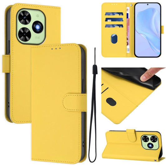 For Tecno Spark Go 2024 4G Skin Feel Solid Color Leather Phone Case with Lanyard(Lemon Yellow) - Tecno Cases by buy2fix | Online Shopping UK | buy2fix