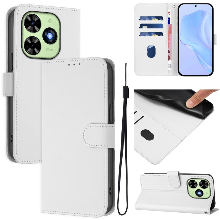 For Tecno Spark Go 2024 4G Skin Feel Solid Color Leather Phone Case with Lanyard(White) - Tecno Cases by buy2fix | Online Shopping UK | buy2fix