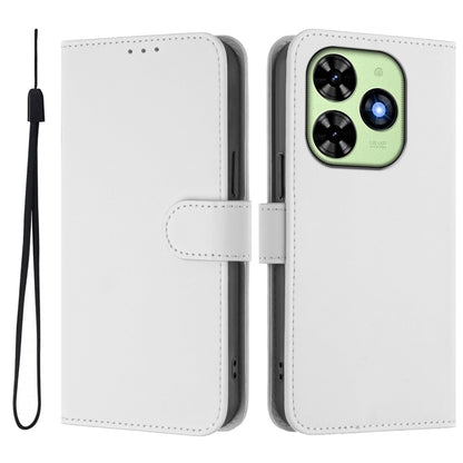 For Tecno Spark Go 2024 4G Skin Feel Solid Color Leather Phone Case with Lanyard(White) - Tecno Cases by buy2fix | Online Shopping UK | buy2fix