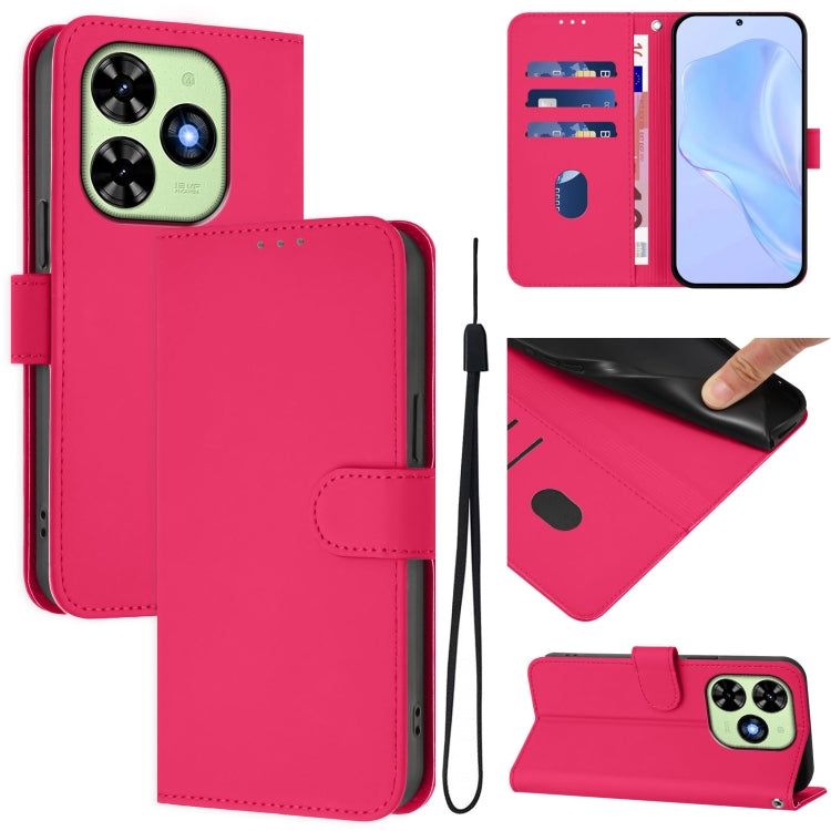 For Tecno Spark Go 2024 4G Skin Feel Solid Color Leather Phone Case with Lanyard(Rose Red) - Tecno Cases by buy2fix | Online Shopping UK | buy2fix