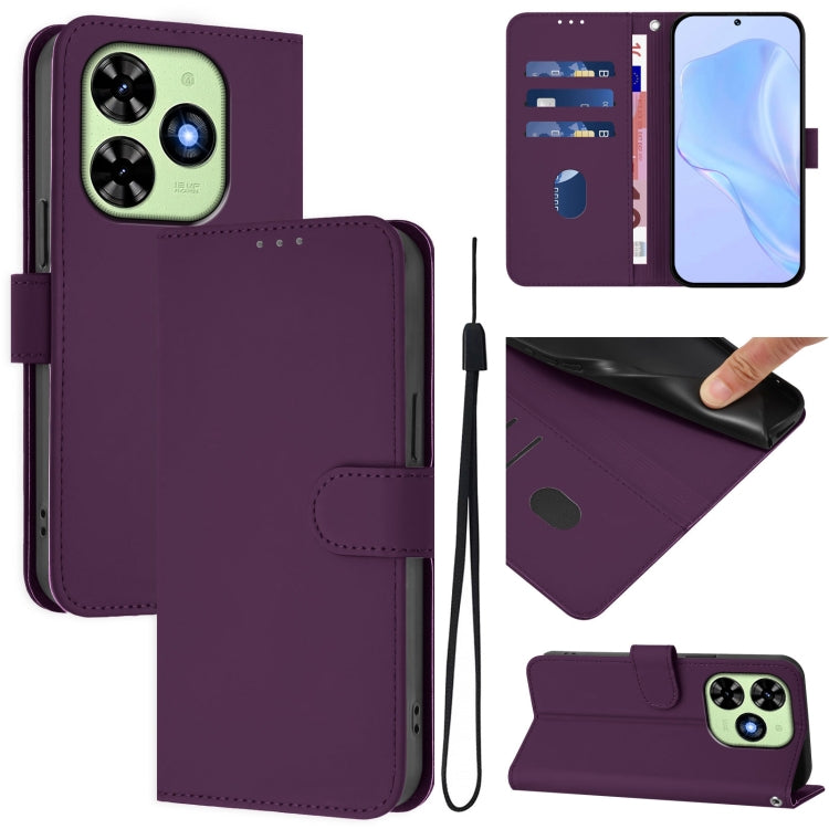 For Tecno Spark Go 2024 4G Skin Feel Solid Color Leather Phone Case with Lanyard(Violet) - Tecno Cases by buy2fix | Online Shopping UK | buy2fix