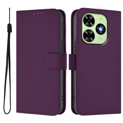 For Tecno Spark Go 2024 4G Skin Feel Solid Color Leather Phone Case with Lanyard(Violet) - Tecno Cases by buy2fix | Online Shopping UK | buy2fix