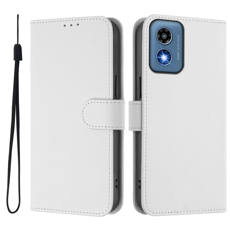 For Motorola Moto G Play 5G 2024 Global Skin Feel Solid Color Leather Phone Case with Lanyard(White) - Motorola Cases by buy2fix | Online Shopping UK | buy2fix