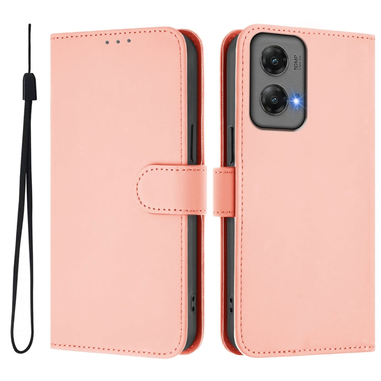 For Motorola Moto G Stylus 5G 2024 Skin Feel Solid Color Leather Phone Case with Lanyard(Pink) - Motorola Cases by buy2fix | Online Shopping UK | buy2fix