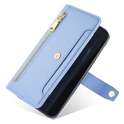 For iPhone 16 Pro Sheep Texture Cross-body Zipper Wallet Leather Phone Case(Blue) - iPhone 16 Pro Cases by buy2fix | Online Shopping UK | buy2fix