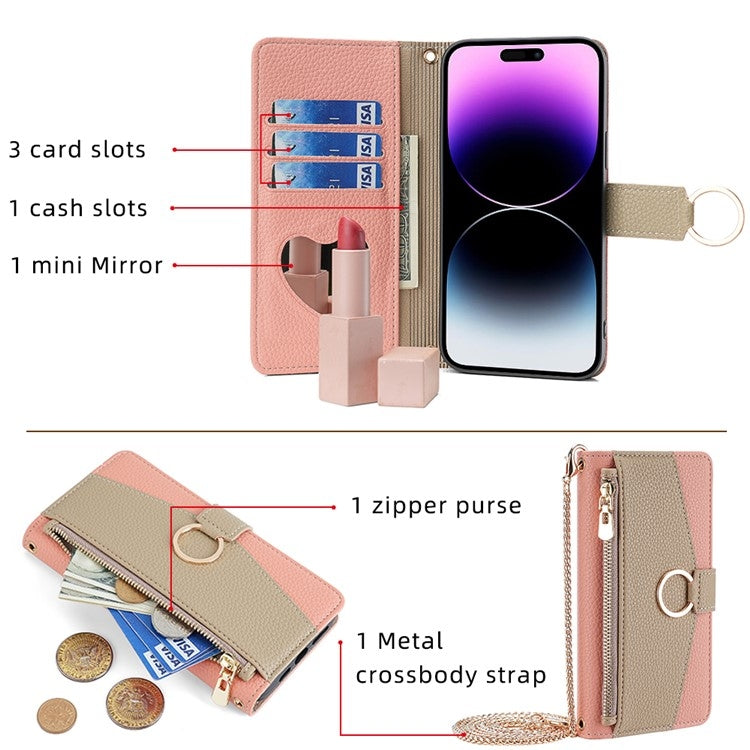 For iPhone 16 Pro Max Crossbody Litchi Texture Leather Phone Case(Pink) - iPhone 16 Pro Max Cases by buy2fix | Online Shopping UK | buy2fix