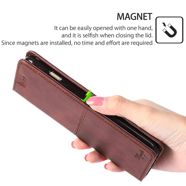 For iPhone 16 Cow Texture Magnetic Leather Phone Case(Dark Brown) - iPhone 16 Cases by buy2fix | Online Shopping UK | buy2fix