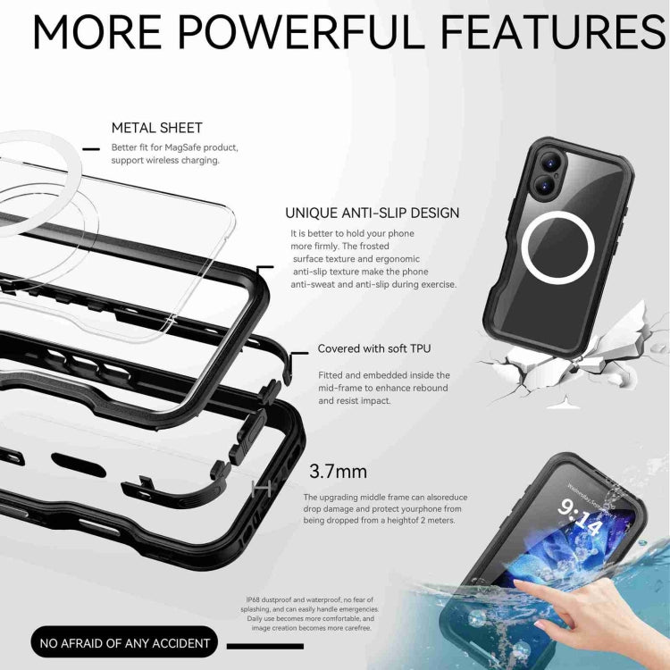 For iPhone 16 RedPepper IP68 Waterproof Triple-proof MagSafe Phone Case(Black) - iPhone 16 Cases by RedPepper | Online Shopping UK | buy2fix