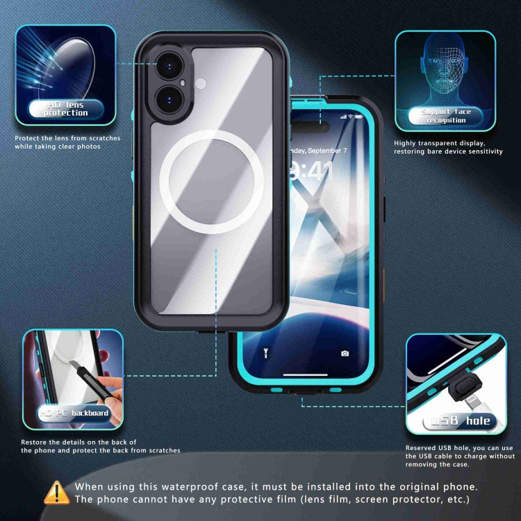 For iPhone 16 Plus RedPepper Transparent Dot IP68 Waterproof Triple-proof MagSafe Phone Case(Black Blue) - iPhone 16 Plus Cases by RedPepper | Online Shopping UK | buy2fix