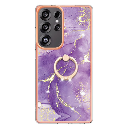 For Samsung Galaxy S25 Ultra 5G Electroplating Marble IMD TPU Phone Case with Ring Holder(Purple 002) - Galaxy S25 Ultra 5G Cases by buy2fix | Online Shopping UK | buy2fix