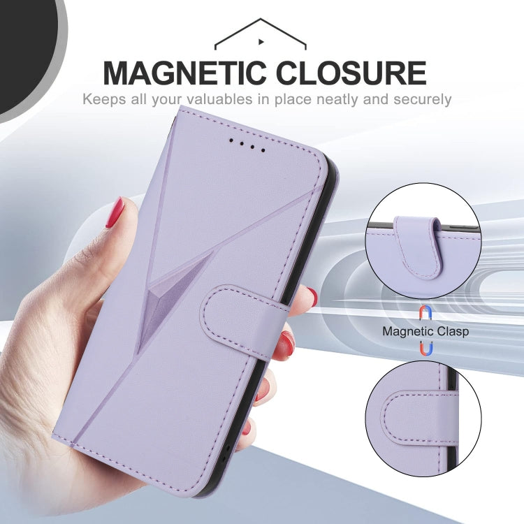 For Motorola Edge 5G 2024 Triangle Pattern Buckle Clasp Leather Phone Case(Light Purple) - Motorola Cases by buy2fix | Online Shopping UK | buy2fix