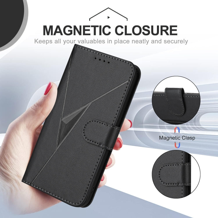 For Motorola Moto G Play 4G 2024 Triangle Pattern Buckle Clasp Leather Phone Case(Black) - Motorola Cases by buy2fix | Online Shopping UK | buy2fix