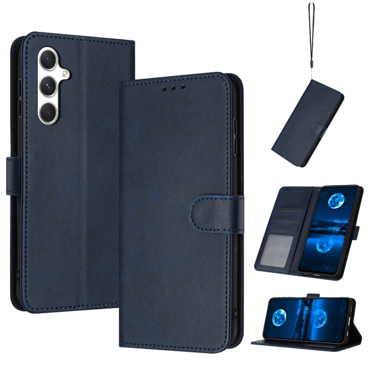 For Samsung Galaxy S25 / S24 5G Solid Calf Texture Flip Leather Phone Case(Dark Blue) - Galaxy S25 5G Cases by buy2fix | Online Shopping UK | buy2fix