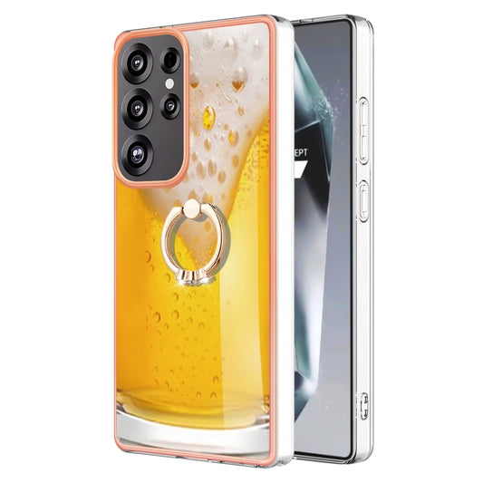 For Samsung Galaxy S25 Ultra 5G Electroplating Dual-side IMD Phone Case with Ring Holder(Draft Beer) - Galaxy S25 Ultra 5G Cases by buy2fix | Online Shopping UK | buy2fix