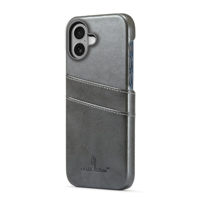 For iPhone 16 Plus Fierre Shann Retro Oil Wax Texture Card Slots PU Leather Phone Case(Grey) - iPhone 16 Plus Cases by FIERRE SHANN | Online Shopping UK | buy2fix