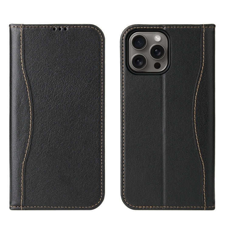 For iPhone 16 Pro Max Fierre Shann Cowhide Leather Flip Leather Phone Case(Black) - iPhone 16 Pro Max Cases by FIERRE SHANN | Online Shopping UK | buy2fix