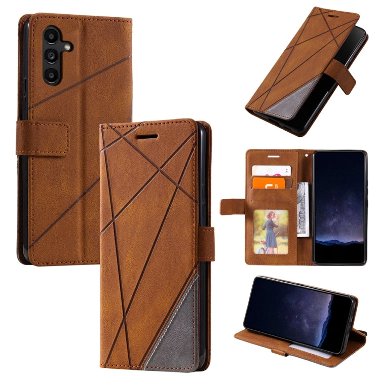 For Samsung Galaxy S25 5G Skin Feel Splicing Leather Phone Case(Brown) - Galaxy S25 5G Cases by buy2fix | Online Shopping UK | buy2fix