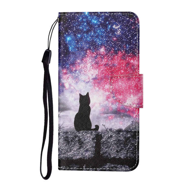 For Samsung Galaxy S25 5G Colored Drawing Pattern Leather Phone Case(Star Sky Cat) - Galaxy S25 5G Cases by buy2fix | Online Shopping UK | buy2fix