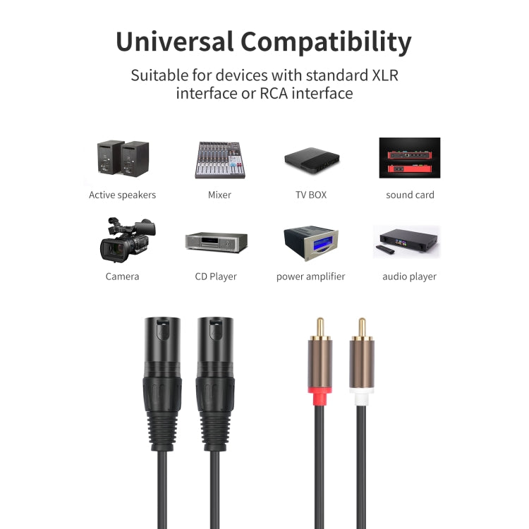 2 RCA Male to 2 XLR Male Audio Balance Cable, Length:3m(Black) - RCA Cable by buy2fix | Online Shopping UK | buy2fix