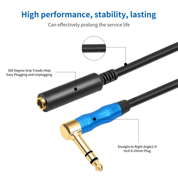 6.35mm 1/4 TRS Male Stereo Elbow to Female Electric Guitar Audio Cable, Length:1m(Black Blue) - Microphone Audio Cable & Connector by buy2fix | Online Shopping UK | buy2fix