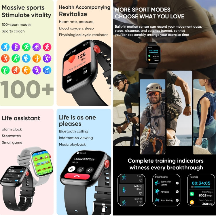 LC88 2 inch Square Screen BT Call Smart Watch, Heart Rate / Blood Pressure / Blood Oxygen / Sleep Monitoring(Black) - Smart Wristbands by buy2fix | Online Shopping UK | buy2fix